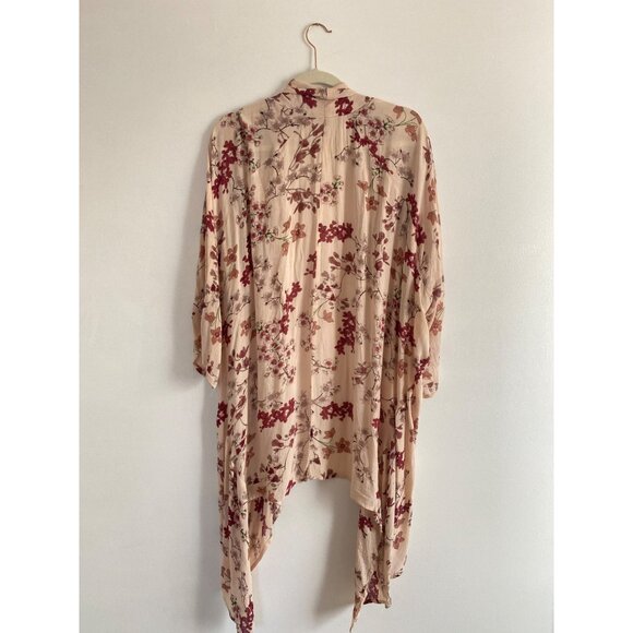 Patrons Of Peace Women’s Pink Floral Open-front Kimono Cardigan Size M - Picture 5 of 7